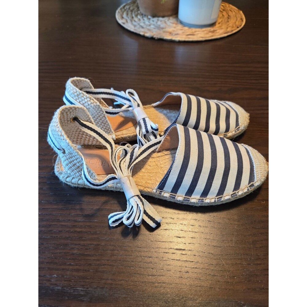 J.Crew Striped D'Orsay Lace Up Espadrille Sandals Navy Cream NWOB 6.5 - Picture 3 of 6